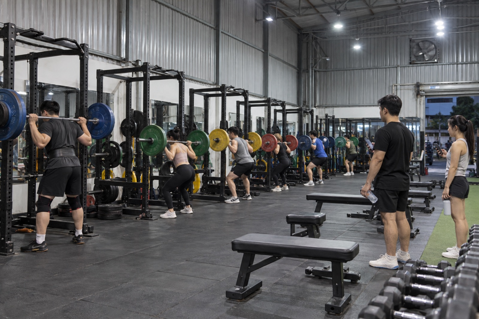 Giờ cao điểm buổi tối, rack nào cũng có người tập