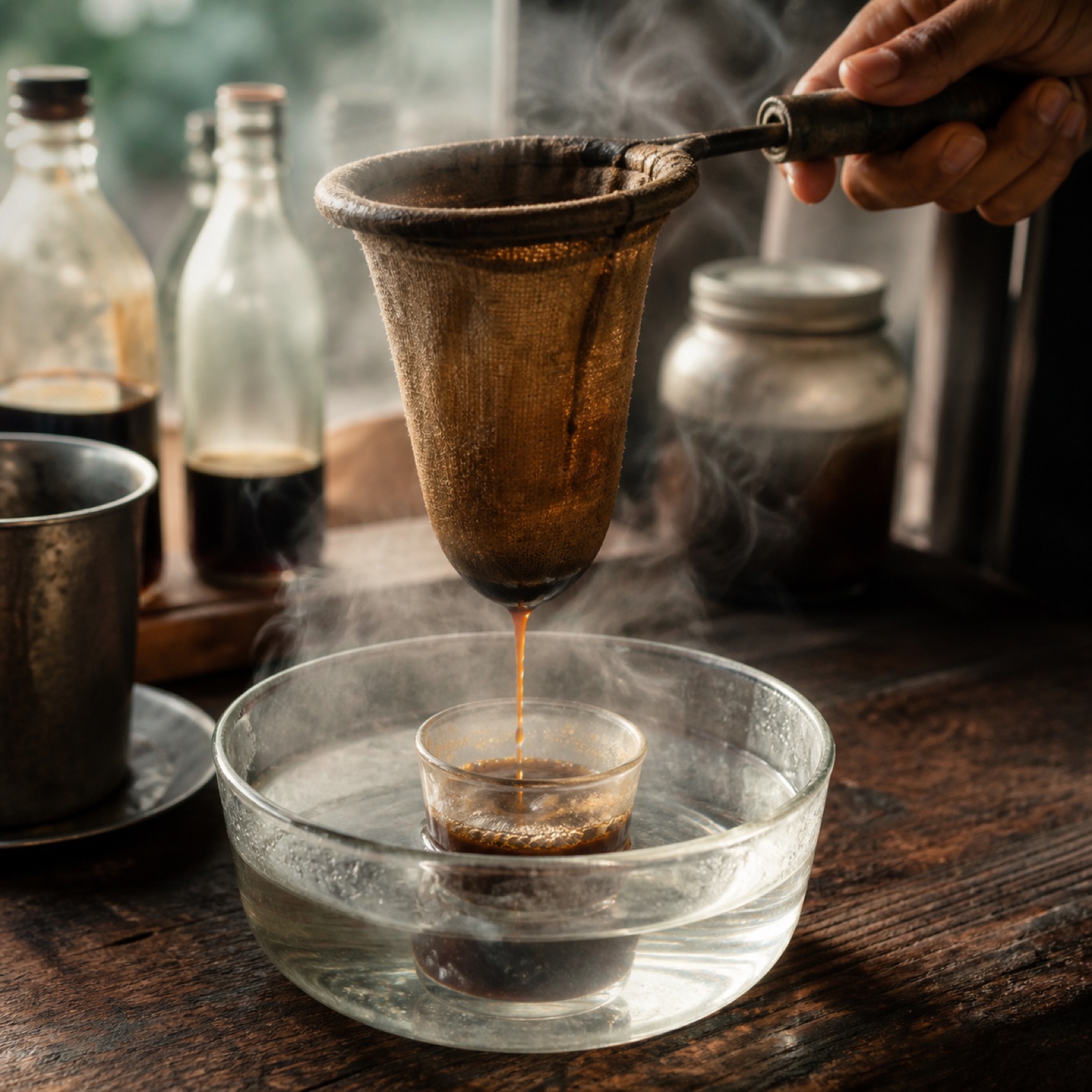 Cảnh pha cà phê vợt kiểu Sài Gòn xưa